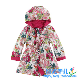  外贸童装春装 Kenz* 儿童连帽风衣 女童两面穿外套 5164#