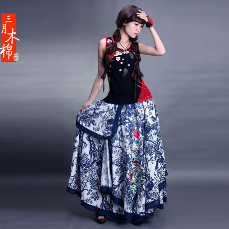 三月木棉 秋季<em>民族</em>风<em>女装服饰</em> 复古棉麻刺绣花