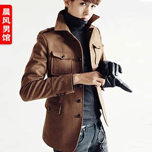  春装春款男装圆扣毛呢韩版休闲男士夹克男衣服修身厚外套男潮