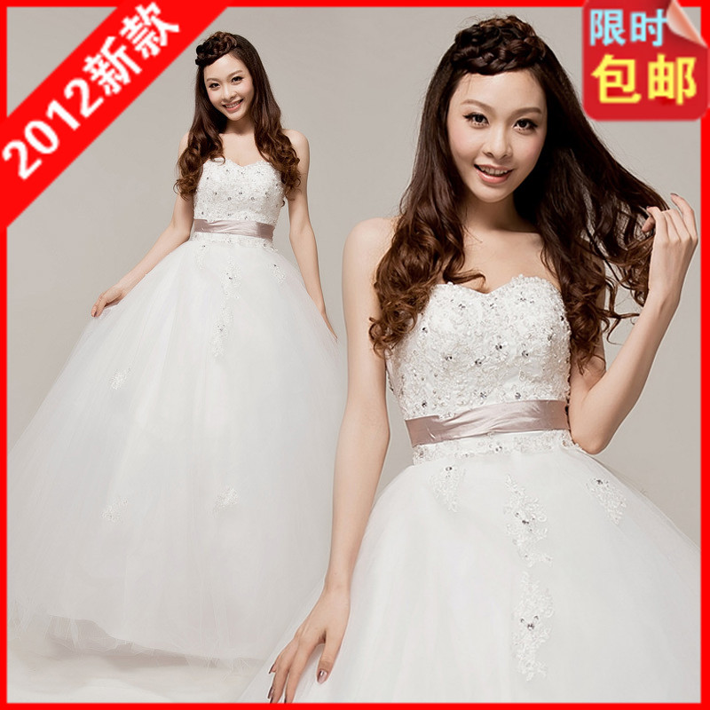 2012新款韩版公主抹胸花朵蕾丝镶钻绣花优雅齐地婚纱礼服H12088 2012新款韩版公主抹胸花朵蕾丝镶钻绣花优雅齐地婚纱礼服H12088