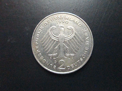 外国硬币 联邦德国1990年2马克人物纪念币|一