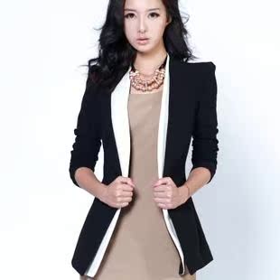  春装新款韩版修身长袖中长款耸肩一粒扣小西装外套品牌女装