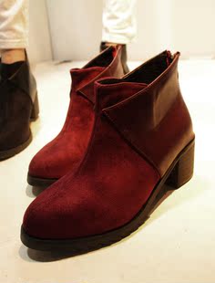  春秋欧美高跟鞋女靴粗跟短靴英伦复古裸靴中跟及踝靴马丁靴子