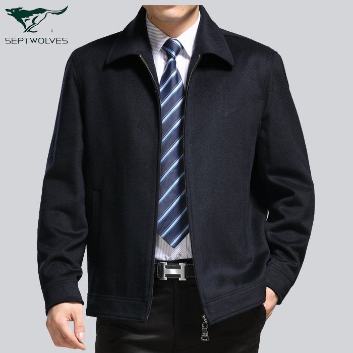 2013七匹狼男装秋冬羊绒夹克中老年爸爸装翻