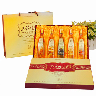 包邮鲲华五福临门高档食用油礼盒 160ml 玻璃瓶 亚麻籽  送礼佳品