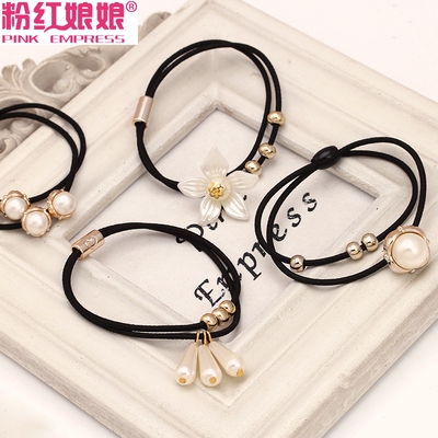 韩版饰品仿珍珠五叶花清新头饰发绳发圈头绳女橡皮筋扎头花发饰品