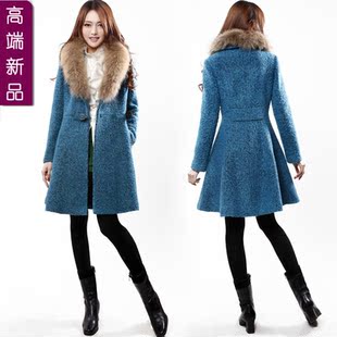  正品冬装新品女装品牌羊绒大衣貂子毛领毛呢外套优雅高贵收腰