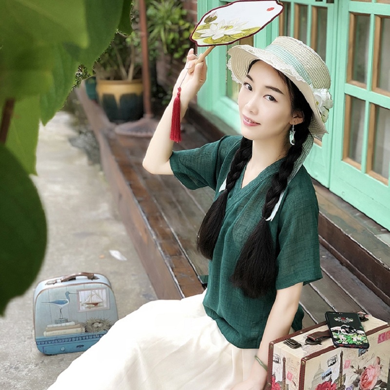 墨绿色交领半臂白霓青阙女汉服单品上衣原创襦裙日常时尚方便夏在类目 女装/女士精品, 唐装/民族服装/舞台服装, 民族服装/舞台装中 - 来自Buy2taobao.com提供专业的淘宝代购服务