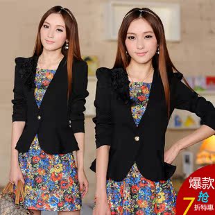  春装新款春款正品品牌折扣女装荷叶边小西装外套三彩款韩版OL