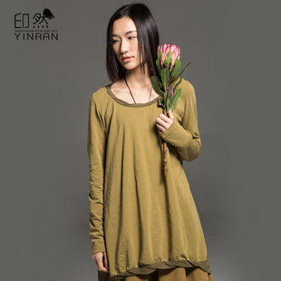  印然春款女装 大码原创设计品牌百搭针织衫 文艺范拼接打底衫