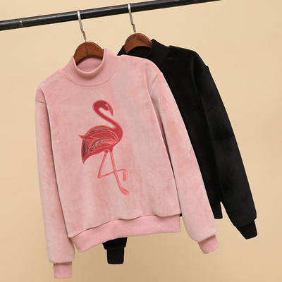 双面绒高领卫衣女加绒加厚2018秋冬季新款韩版宽松长袖上衣外套潮