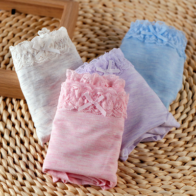 彩田莫代尔无痕内裤女中腰平角女式蕾丝性感舒适少女大码女士内裤