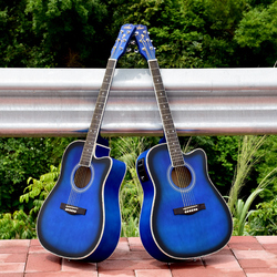 39寸40寸41寸民謠吉他化藍色缺角新手初學入門學生樂器電箱木吉它
