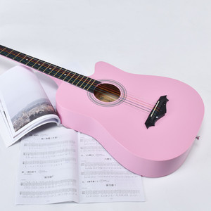 38寸民謠吉他初學者旅行粉紅色女生學生初學入門電箱木吉他練習琴