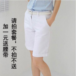  新款韩版女士中裤/五分裤女夏显瘦白色宽松纯棉短裤子中裤女