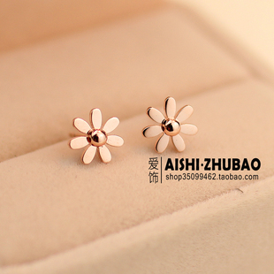  时尚简约小雏菊花朵耳钉 镀18K玫瑰金彩金女钛钢耳饰韩国饰品礼物