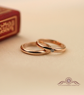  简约时尚彩金婚戒情侣戒指情侣对戒韩版18K玫瑰金潮人钻戒尾戒