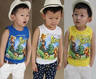 夏季新品童装儿童韩版纯棉彩色背心男童熊出没光头强无袖T恤