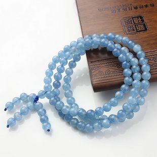  AAA深色天然蓝宝石天然海蓝宝佛珠手链
