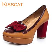 KISSCAT接吻猫 牛皮蝴蝶结防水台厚底粗跟高跟通勤OL女单鞋2013秋