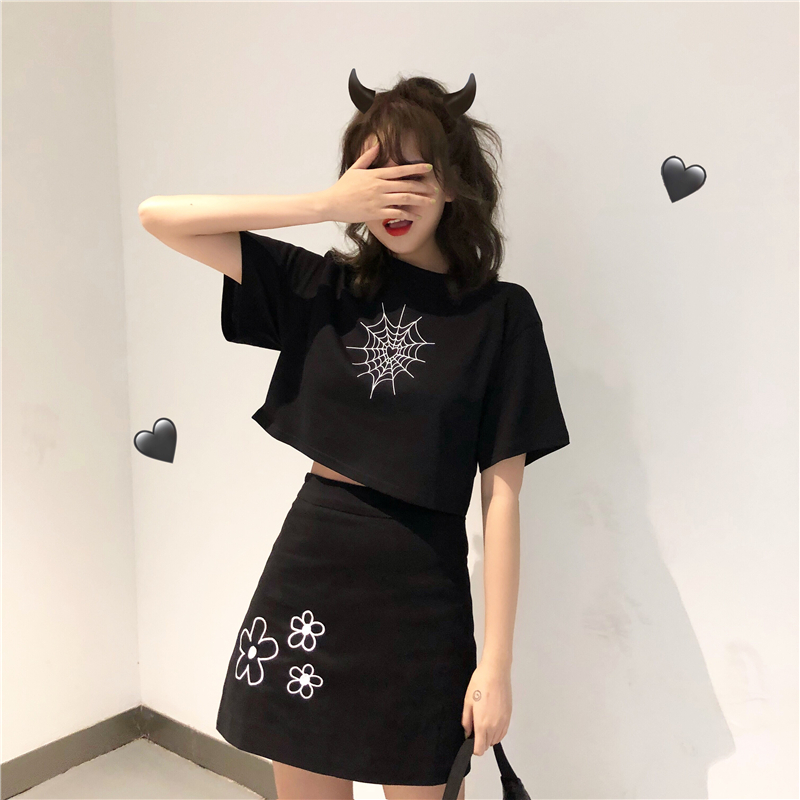 INS原宿风丧系复古个性印花短袖T恤高腰小花刺绣半身裙套装女夏潮|ruв категории Женская одежда, костюм/студенты школьную форму/обмундирования, Другие костюм - от Buy2taobao.com для оказания профессиональной услуги покупки агента Taobao
