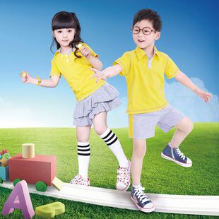  儿童夏季原创校服套装 中性学生运动服 zara短袖T恤深圳校服