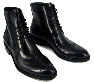  英伦尖头低筒靴  精致雕花儒雅男靴 头层牛皮男式皮靴