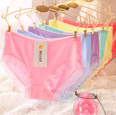 十条装女士内裤纯棉莫代尔少女内裤女生三角内裤大码中腰蕾丝内裤