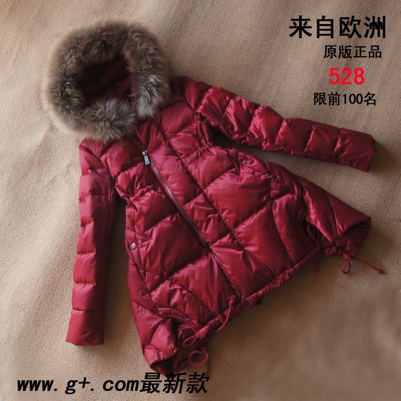 正品www.g+.com欧洲站冬新款2013貉子毛领抽带收腰中长款羽绒服女
