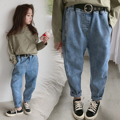 儿童裤子2019秋季新款女童时尚牛仔裤韩版中大童时尚休闲哈伦裤潮