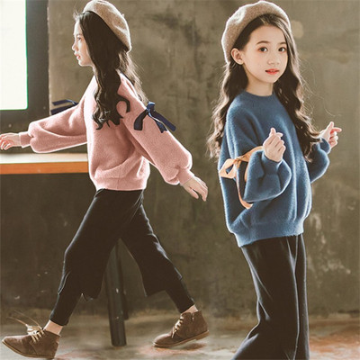 女童毛衣套头针织衫2019秋冬新款中大童韩版女孩洋气水貂绒打底衫