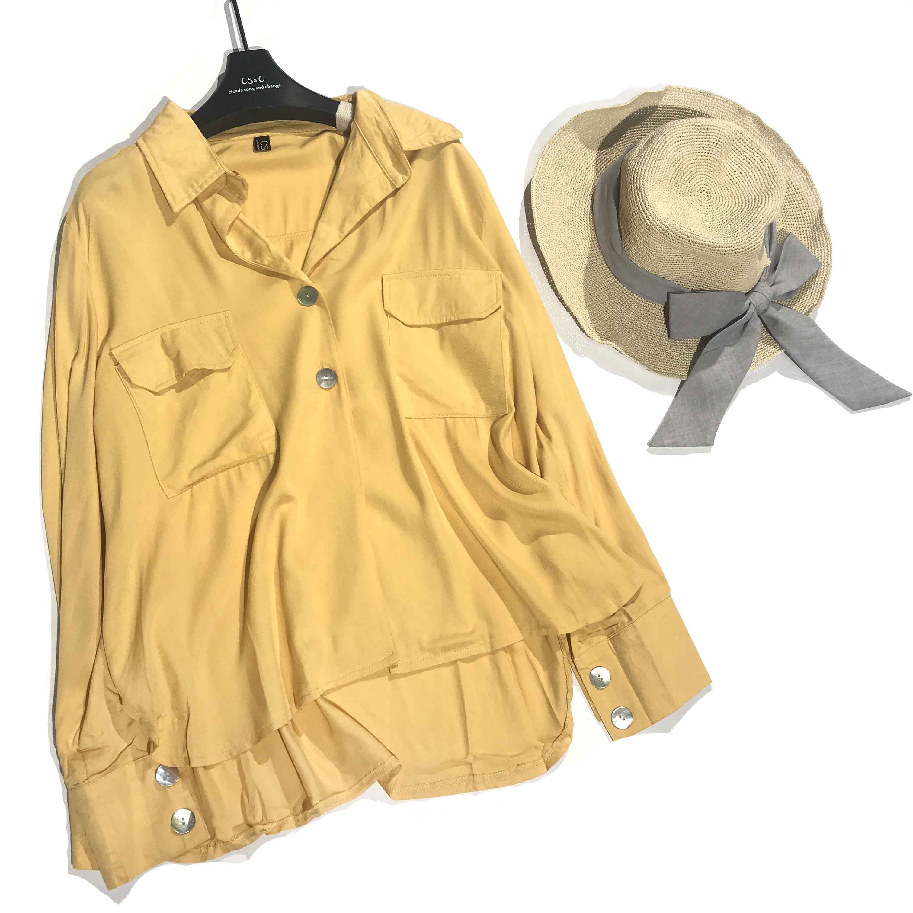 Cicada song CS &C customization CHW3514 The new spring 2019 Lapel pocket shirt Solid X1in the Women's clothing/Boutique , Shirt category - from Buy2taobao.com to provide professional Taobao agent buy service