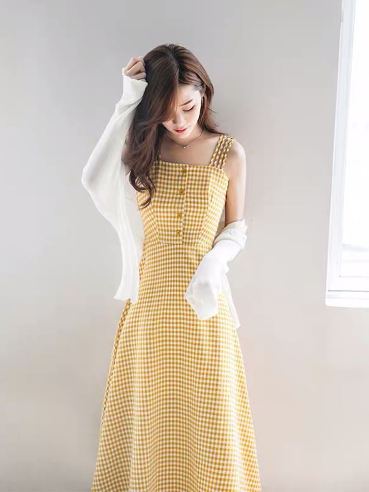 吊带格子连衣裙子2019新款智熏法式仙女超仙森系甜美收腰显瘦气质|ruв категории Женская одежда, платье - от Buy2taobao.com для оказания профессиональной услуги покупки агента Taobao