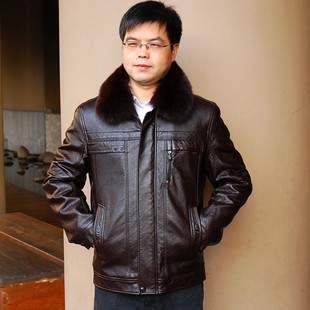  新款正品中老年皮衣男中老年男装爸爸装中年男式加厚冬装外套1210