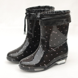  加绒可拆雨鞋雨靴女款水鞋韩版时尚透明雨鞋低帮果冻雨鞋523