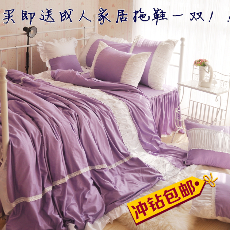 韩版四件套全棉结婚季 纯色时尚纯棉田园床上用品 花边床裙公主婚庆家纺 韩版四件套全棉结婚季 纯色时尚纯棉田园床上用品 花边床裙公主婚庆家纺