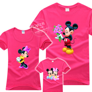  聚米奇亲子装夏装短袖全家装母女装纯棉一家三口米老鼠米妮款