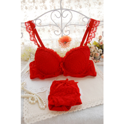 <em>红色内衣套装</em>调整型聚拢<em>文胸</em>小胸本命年大红女