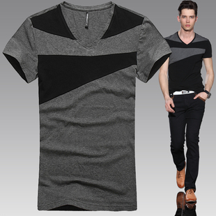  男士短袖t恤 韩版潮 薄款夏装新款 个性公子 春款V领时尚休闲修身