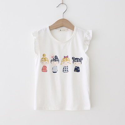 女童T恤 杨梅2018夏季新款小飞袖女孩印花上衣 韩版棉质短袖T恤