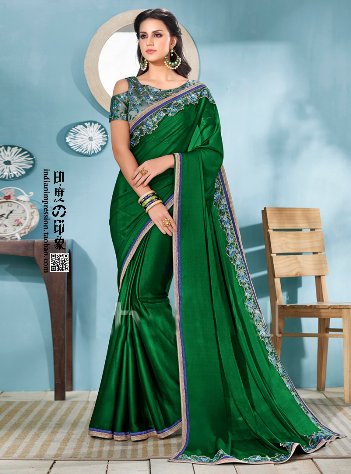 India impression 2018 new pattern green Silk Sari Embroidery Ethnic style Clothes & Accessories Women's wear can be customizedin the Women's clothing/Boutique , Costume/National costume/Stage costumes , National costume/Costumes category - from Buy2taobao.com to provide professional Taobao agent buy service