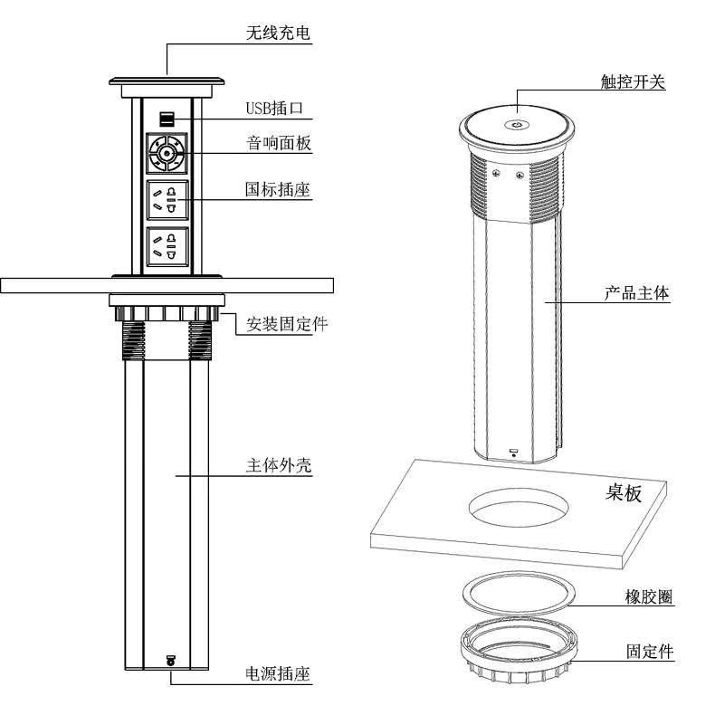 排插黑色多功能吧台厨房无线充电漏电保护升降插座橱柜隐藏式电源|ruв категории электронный/электрик, коммутационная панель/пробка, коммутационная панель - от Buy2taobao.com для оказания профессиональной услуги покупки агента Taobao