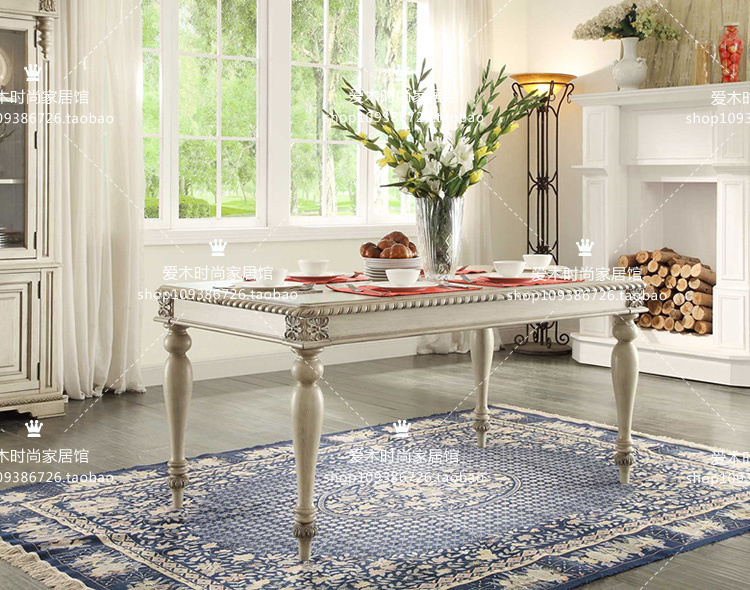 American Pastoral solid wood Carved Retro white Do the old dining table and chair combination European style French rectangle Coffee Tablesin the Residential furniture , Tables , Dining table category - from Buy2taobao.com to provide professional Taobao agent buy service