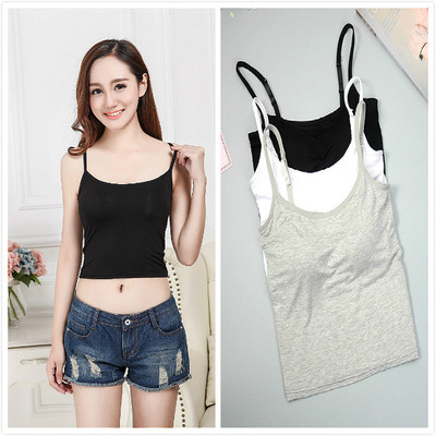 莫代尔女免文胸垫罩杯内衣一体短款露肚脐吊带背心裹抹胸打底内搭