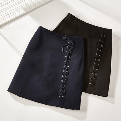 2018夏季新款半身裙女显瘦高腰系带A字裙性感短裙839-11