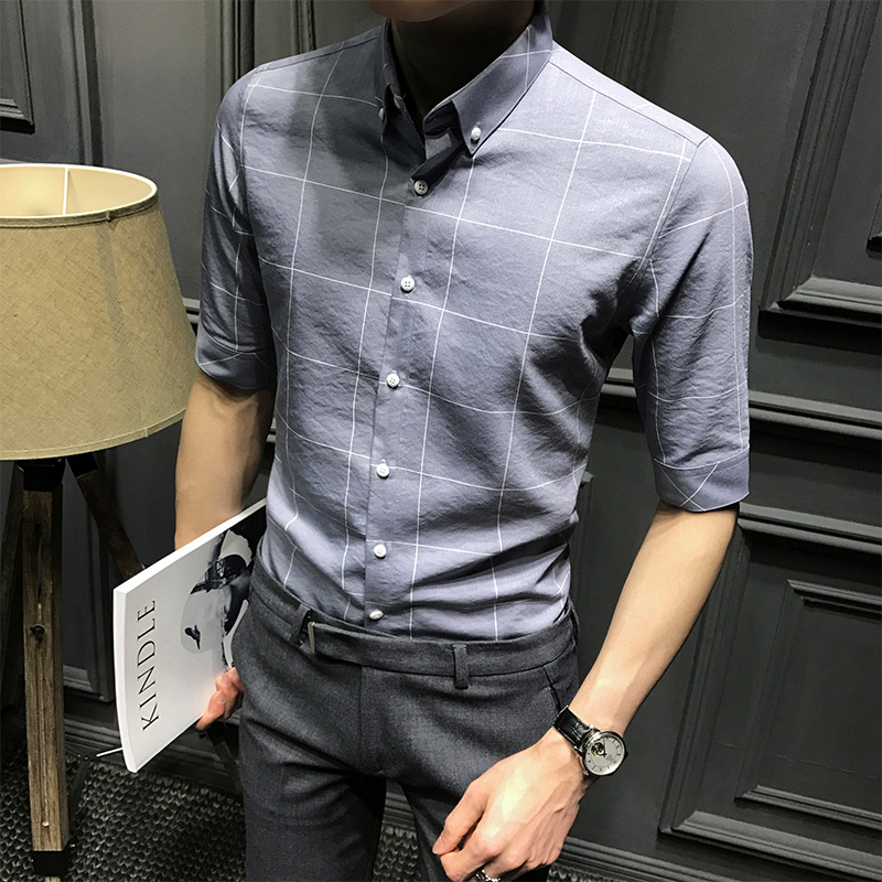 summer new pattern lattice shirt Short sleeved Trend Self cultivation Korean Edition DP Three Quarter Sleeve shirt leisure time Sleevein the Men's clothing, Shirt category - from Buy2taobao.com to provide professional Taobao agent buy service
