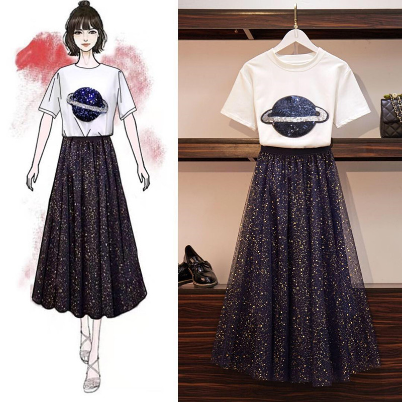 Europe station 2019 Large Women's wear new pattern Western style T-shirt longuette Short sleeved Body Dress Two suitin the Women's clothing/Boutique , Large size women category - from Buy2taobao.com to provide professional Taobao agent buy service