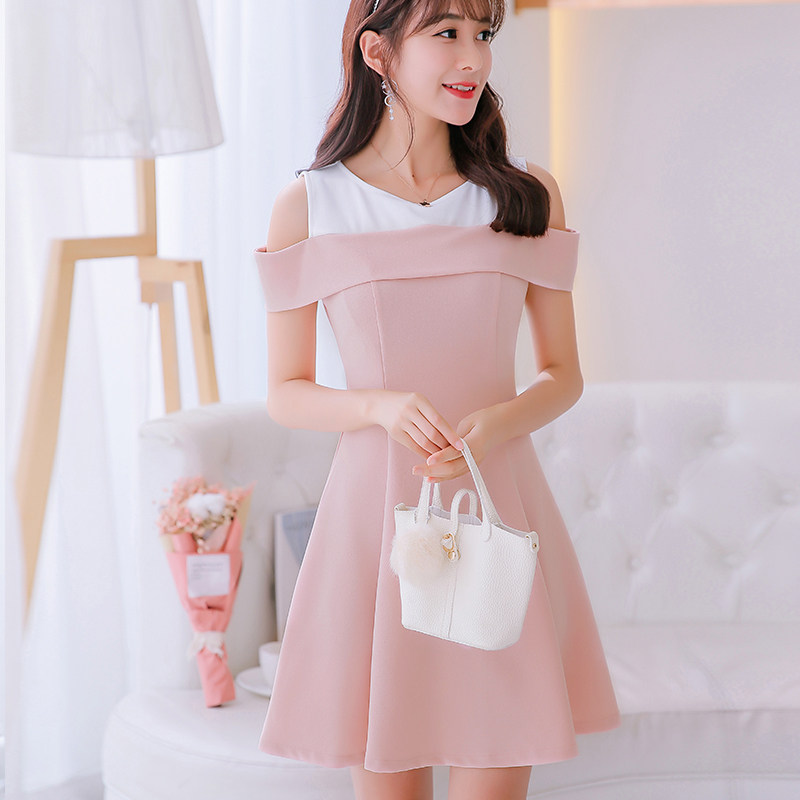 彩黛妃2020春夏新款大码韩版短袖百搭连衣裙女时尚显瘦拼接打底裙
