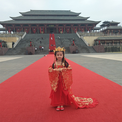儿童贵妃拖尾古装女童公主仙女cos舞台走秀古代古典配饰凤冠头饰