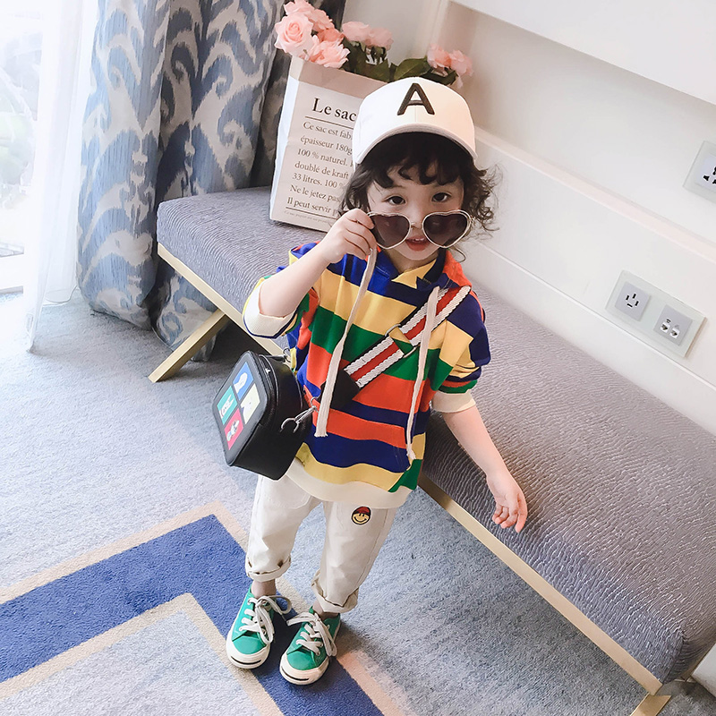 1-8岁中小女童装彩色宽条纹连帽套头衫卫衣2019春款韩版宽松潮款5|ruв категории Детская одежда, свитер/свитер - от Buy2taobao.com для оказания профессиональной услуги покупки агента Taobao